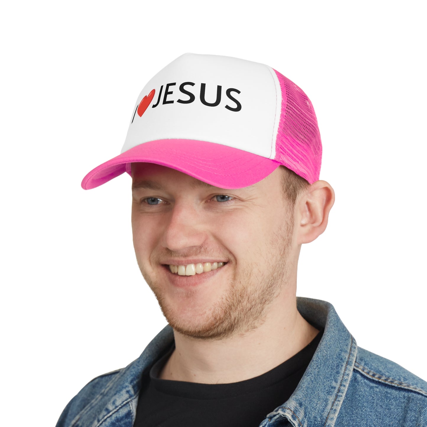 I Love Jesus Mesh Cap - Faith-Based Trucker Hat for Christian Events